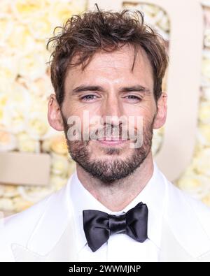 BEVERLY HILLS, LOS ANGELES, KALIFORNIEN, USA - JANUAR 07: Sam Claflin kommt zu den 81. Jährlichen Golden Globe Awards, die am 7. Januar 2024 im Beverly Hilton Hotel in Beverly Hills, Los Angeles, Kalifornien, USA, stattfinden. (Foto: Xavier Collin/Image Press Agency) Stockfoto