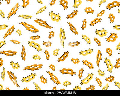 Nahtloses Muster mit 3D-Bitcoin-Symbol auf weißem Hintergrund. Bitcoin-Isometriesymbol. Bitcoin-Kryptowährung, Kryptohandel. Gestaltung von Tapeten, Stock Vektor