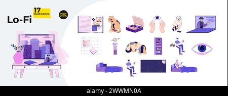 Nostalgisches Comic-Paket mit flacher Illustration Stock Vektor