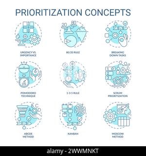 Priorisierungstechniken sanfte blaue Konzeptsymbole Stock Vektor