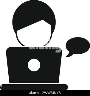 Symbol für Online-Medieninhalte für Laptops einfacher Vektor. Person chattet. Webwerbung Stock Vektor