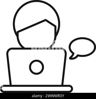 Symbol für Online-Medieninhalte für Laptops. Person chattet. Webwerbung Stock Vektor