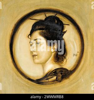 Franz von Stuck, die Tochter des Künstlers Mary Stuck (1896–1961) in japanischer Tracht, Porträtmalerei in Öl an Bord 1899 Stockfoto