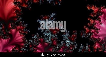 Mode fraktaler roter und schwarzer eleganter Premium-Hintergrund, abstrakte schöne Energie-Abdeckung, königliche Tapete, 3D-Rendering, 3D-Illustration Stockfoto