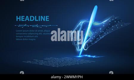 Digitale Hand mit Schwenkzeichen für ein Dokument. Digitale Signatur, E-Contract Stock Vektor