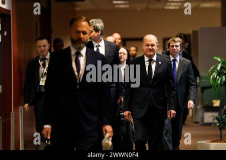 Brüssel, Belgien März 2024. Nicolas Landemard/Le Pictorium - Europäischer Gipfel März 2024 - 22/03/2024 - Belgien/Brüssel - Pressekonferenz von Bundeskanzler Olaf Scholz nach dem Europäischen Gipfel. Quelle: LE PICTORIUM/Alamy Live News Stockfoto