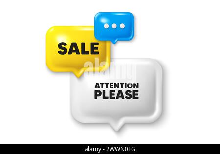 Achtung bitte Symbol. Sonderangebot. 3D-Symbol für Rabattangebot für Sprechblase. Vektor Stock Vektor
