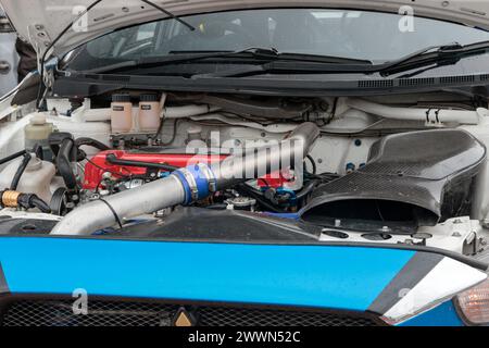 Mitsubishi Lancer Evo 10. Motor. North West Stages Rally 2024. Stockfoto