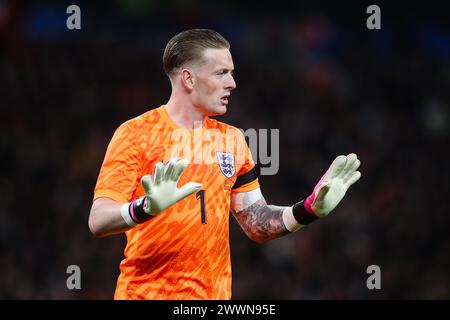 LONDON, UK - 23. März 2024: Jordan Pickford aus England während des Internationalen Fußball-Freundschaftsspiels zwischen England und Brasilien im Wembley Stadium Stockfoto