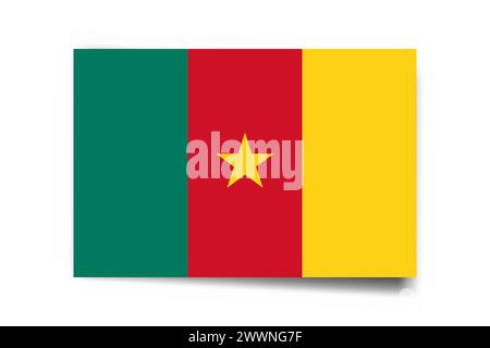 Kamerun Flagge - rechteckige Karte mit fallendem Schatten isoliert auf weißem Hintergrund. Stock Vektor