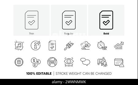 Demand curve, Checked file and Artificial intelligence line icons. For web app, printing. Line icons. Vector Stock Vektor