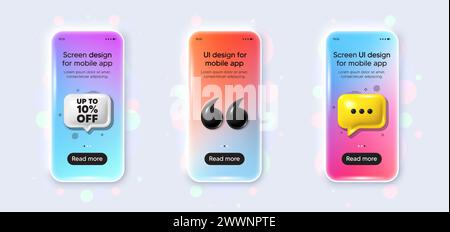 Bis zu 10 % Rabatt auf den Verkauf. Preisschild für Rabattangebot. 3D-Modellverlaufsbildschirm des Telefons. Vektor Stock Vektor