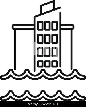 Hochwasser Problem Stadt Symbol Umrissvektor. Katastrophen durch den Klimawandel. Ozeanerosion Stock Vektor