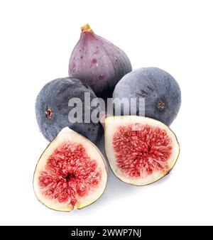 Violette Feigen vor weißem Hintergrund Stockfoto