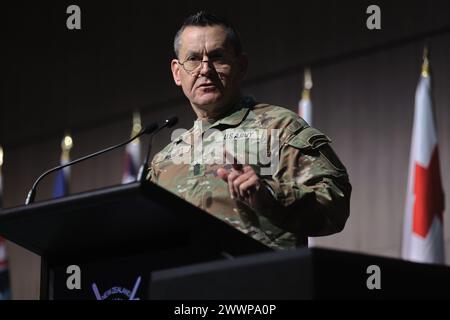 Generalmajor der Armee Michael R. Weimer nimmt hier vom 12. Bis 15. Februar an der New Zealand Army Senior Enlisted Leader’s Conference Teil. Die Konferenz untersuchte die Rollen, Realitäten und Verantwortlichkeiten von Unteroffizieren innerhalb der schwierigen Arbeitskräftedynamik. Armee Stockfoto