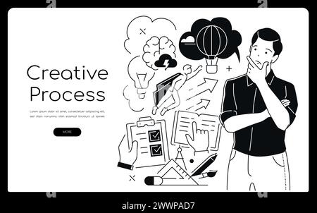Kreativer Prozess – Banner im Stil eines modernen Liniendesigns Stock Vektor