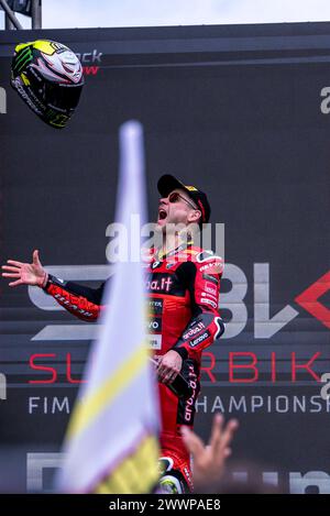 Montmelo, Spanien. März 2024. Alvaro Bautista aus Aruba.IT Racing Ducati während der Catalunya World SBK 2024 auf dem Circuit de Barcelona Catalunya am 24. März 2024 in Montmelo, Barcelona, Spanien. (Foto: Pablo Rodriguez/PRESSINPHOTO) Credit: PRESSINPHOTO SPORTS AGENCY/Alamy Live News Stockfoto