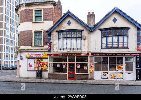 Fish & Chips zum Mitnehmen in Crewe Cheshire Großbritannien Stockfoto