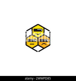 Bee Hive, Robots und Expressions Logo oder Icon Design Stock Vektor
