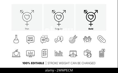 Symbole für Online-Warnungen, Musikherstellung und globale Geschäftsbereiche. Für Web-App drucken. Zeilensymbole. Vektor Stock Vektor