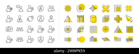 Zeilensymbole des Benutzers. Profil, Gruppe und Support. Designelemente. Vektor Stock Vektor