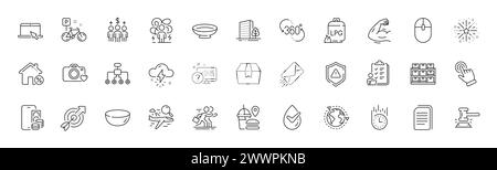 Gewitterwetter, Checkliste und Symbole für 360-Grad-Linien. Für Web-App drucken. Zeilensymbole. Vektor Stock Vektor