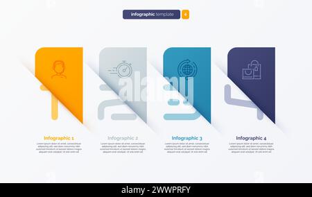 Infografik-Vorlage für Vektornummern, bestehend aus 4 Etiketten Stock Vektor