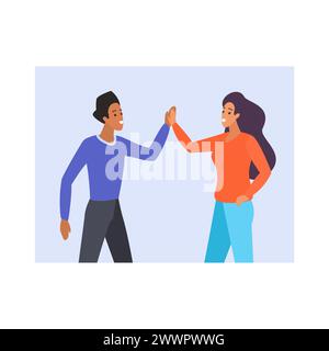 Mann und Frau geben hohe fünf, nonverbale Kommunikationsgeste zwischen Freunden und Partnern Vektorillustration Stock Vektor