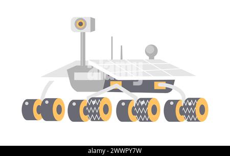 Lunar rover für die Erforschung der Planetenoberfläche, Seitenansicht des Roboterfahrzeugs mit Kamera und Antennenvektorillustration Stock Vektor