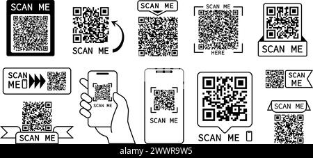 QR-Code-Scan. Barcodes, Codes für Online-Zahlungen oder Informationen finden und scannen von Telefonen. ux-Elemente der Web-App-benutzeroberfläche. Isolierte persönliche Informationen, anständiger Vektor Stock Vektor