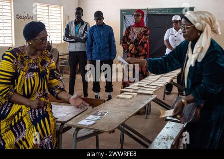 Dakar, Senegal. März 2024. © Nicolas Remene/Le Pictorium/MAXPPP - Dakar 24/03/2024 Nicolas Remene/Le Pictorium - 24/03/2024 - Senegal/Dakar - Depouillement des Bulletins de vote a Dakar le 24 märz 2024 lors du 1er Tour de l' Election Presidentielle au Senegal. #Norussia/24/03/2024 - Senegal/Dakar - die Wahlurnen in Dakar wurden am 24. März 2024 während der 1. Runde der Präsidentschaftswahlen in Dakar ausgezählt. Quelle: MAXPPP/Alamy Live News Stockfoto