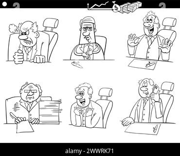 Zeichentrickillustration von lustigen Geschäftsmännern oder Boss-Charakteren setzen Ausmalseite Stock Vektor