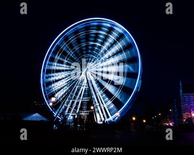 Riesenrad in Danzig bei Nacht, Polen Stockfoto