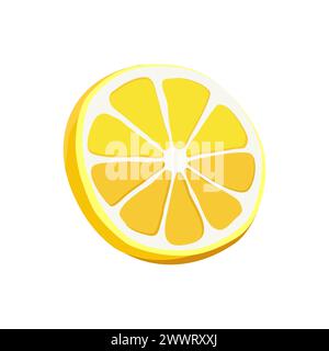 Saftige und gesunde gelbe dünne Scheibe Zitrone isoliert auf weißem Hintergrund. Vektor geschnittene Frucht Illustration in flacher Art. Sommer-Clipart für Design o Stock Vektor