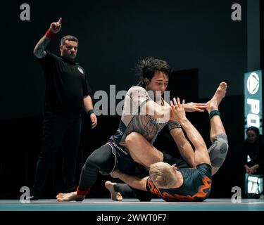 Polaris Professional 27 brasilianisches Jiu-Jitsu-Event, übertragen auf UFC FightPass und Youtube mit einigen der weltbesten Talente in BJJ, darunter Ffion Davis, Shane Curtis, Jozef Chen, Nathaniel Wood, Alex Caceres@ ICC Newport 23-03-24 Stockfoto