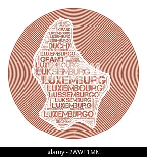Luxemburgisches Vektorbild. Country Round-Logo-Design. Luxemburgisches Poster in Kreisbögen und Wortwolke. Wunderschöne Vektorillustration. Stock Vektor