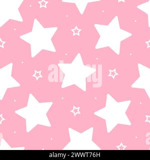Nahtloses Muster mit weißen Sternen auf rosa Hintergrund Stock Vektor