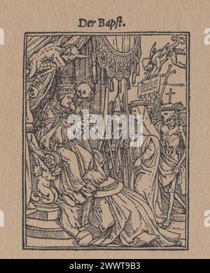 Der antike Hans Holbein der Tanz des Todes deutscher Bilderkatalog von 1907 : der Papst Stockfoto