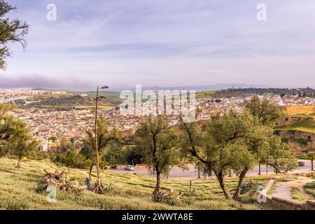 Fès, Marokko - 17. März 2024: Panoramablick auf die Medina von Fès von Borj Nord in Marokko Stockfoto