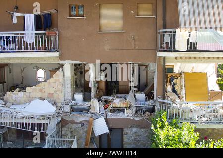 Amatrice, Rieti Italien 25. August 2016 durch das Erdbeben zerstörte Häuser in Mittelitalien. Länder, die neu aufgebaut werden müssen Stockfoto