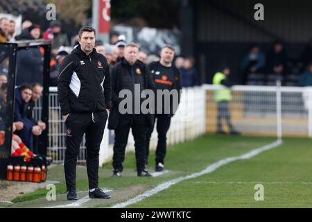 Graeme Lee, Manager von Spennymoor Town, während des Spiels der Vanarama National League North zwischen Spennymoor Town und Gloucester City im Brewery Field, Spennymoor, am Samstag, den 23. März 2024. (Foto: Mark Fletcher | MI News) Credit: MI News & Sport /Alamy Live News Stockfoto