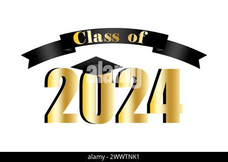 Symbol Für Graduierung. Feier Des Akademischen Jahres. Symbol Für Die Graduiertenfeier Banner der Klasse 2024. Vektorabbildung. EPS 10. Stock Vektor
