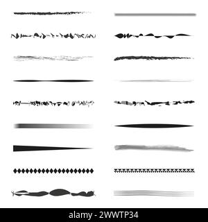 Satz von Trennern für Bürstenhub. Handgezeichnete Linientrenner. Künstlerische Seitendekoration. Vektorabbildung. EPS 10. Stock Vektor