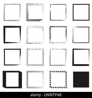 Kollektion dekorativer Rahmen. Verschiedene Randdesigns. Verschiedene einfache Kanten. Geometrische Strichgrafik. Vektorabbildung. EPS 10. Stock Vektor