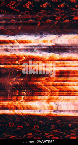 Fehler bei der Textur des Bildschirms Verzerrung rotes analoges Rauschen Stockfoto