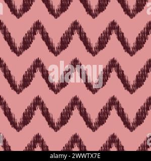 Handgezeichnetes nahtloses Muster mit burgunderfarbenem Chevron-Druck auf rosa Hintergrund. Klassische klassische klassische Zickzack-Wellen-Grafikstreifen mit abstrakter geometrischer Wiederholung. Hochwertige Fotos Stockfoto