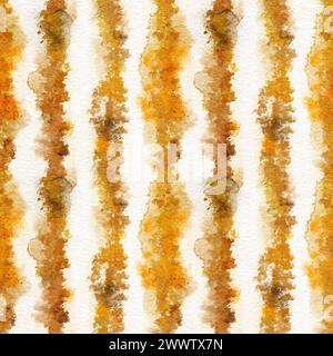 Nahtlose Aquarelle handgemalte Muster Sienna beige gelbbraune ockerfarbene Streifen. Strukturierte Linien in natürlichen organischen Formen mit leuchtenden, intensiven Farben für trendigen, modernen Textilstil im Herbst Stockfoto