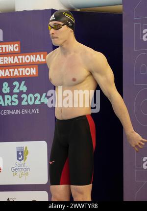 GROUSSET Maxime of France, Men's 50 M Butterfly während der Giant Open 2024, Schwimmveranstaltung am 24. März 2024 im Le Dome in Saint-Germain-en-Laye, Frankreich Stockfoto