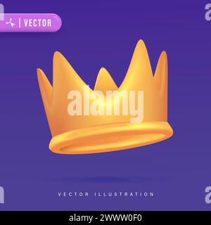 3D realistische goldene Krone isoliert auf violettem Hintergrund Vektor-Illustration. Stock Vektor