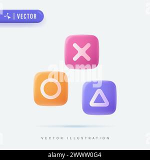 Formen von Quadraten, Dreiecken, Kreisen und Kreuzen, die häufig für die Steuerung von Spielkonsolen verwendet werden - Vektorillustration. Joystick-Symbol. Gamepad-Steuertaste Stock Vektor